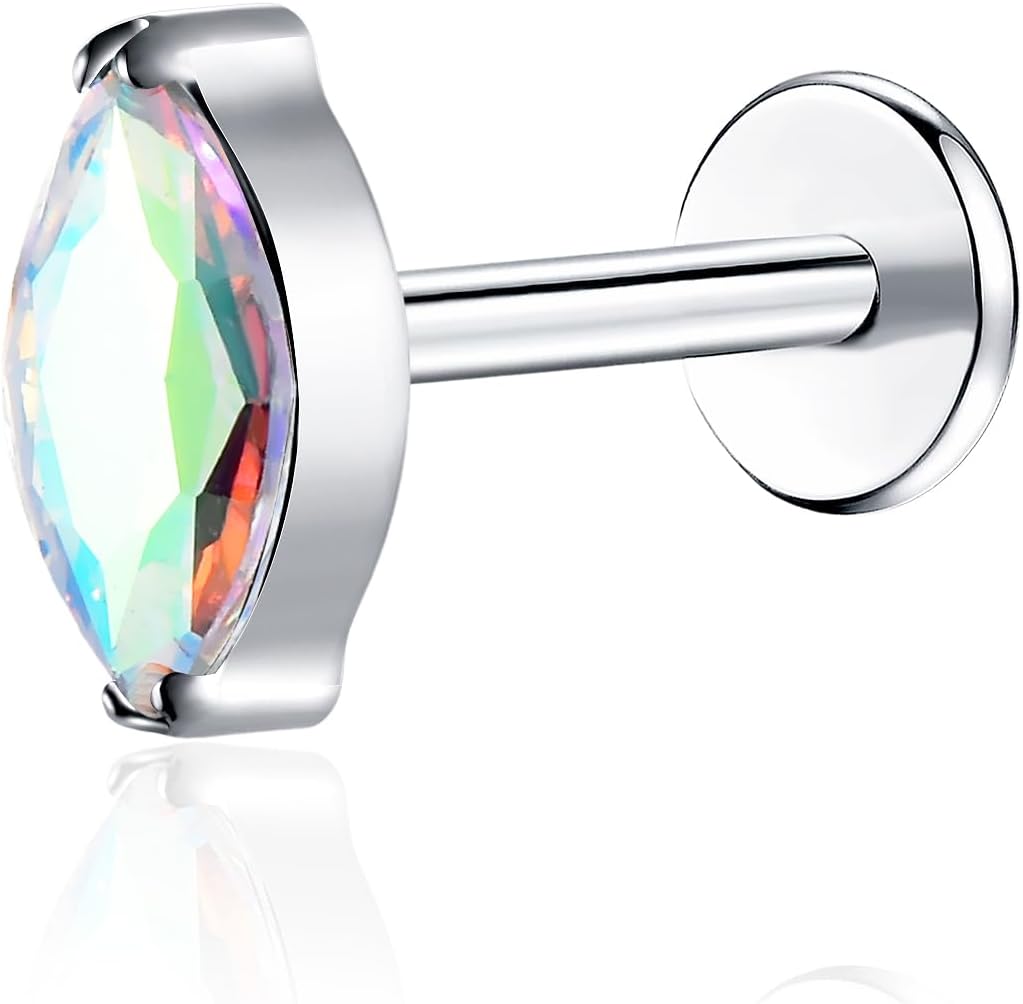 16G G23 Titanium Threadless Labret Studs Push - in Colorful CZ Labret Cluster Tragus Helix - QIAO CrystalQIAO CrystalQIAO Crystal