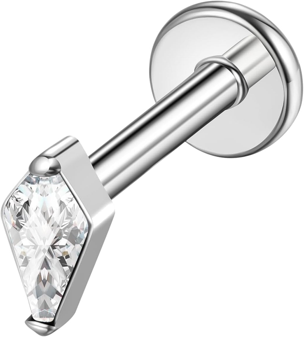 16G G23 Titanium Threadless Labret Studs Push - in Colorful CZ Labret Cluster Tragus Helix - QIAO CrystalQIAO CrystalQIAO Crystal