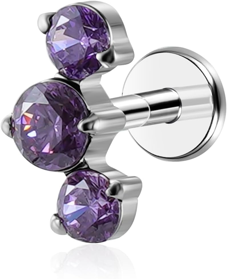 16G G23 Titanium Threadless Labret Studs Push - in Colorful CZ Labret Cluster Tragus Helix - QIAO CrystalQIAO CrystalQIAO Crystal