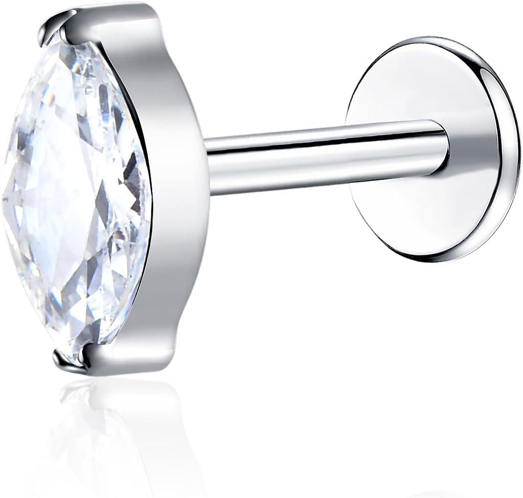 16G G23 Titanium Threadless Labret Studs Push - in Colorful CZ Labret Cluster Tragus Helix - QIAO CrystalQIAO CrystalQIAO Crystal