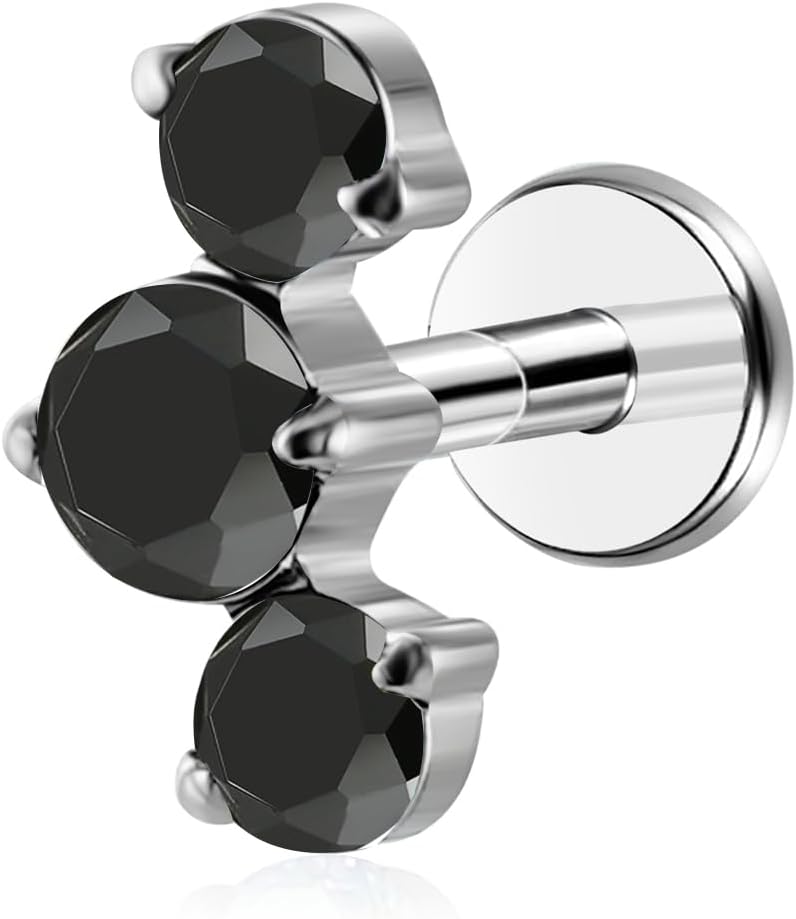 16G G23 Titanium Threadless Labret Studs Push - in Colorful CZ Labret Cluster Tragus Helix - QIAO CrystalQIAO CrystalQIAO Crystal