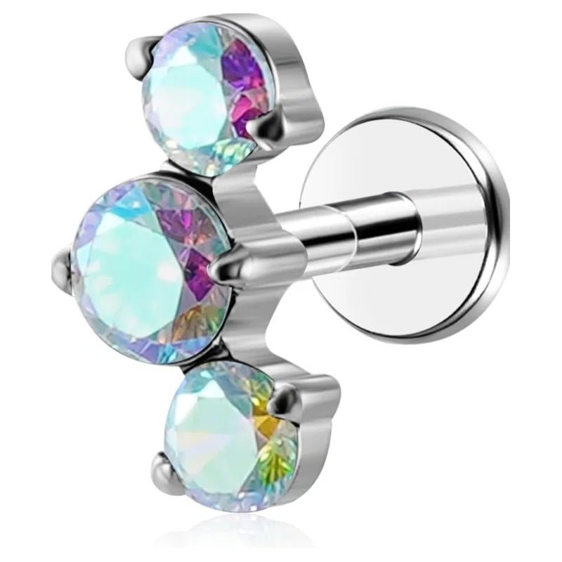 16G G23 Titanium Threadless Labret Studs Push - in Colorful CZ Labret Cluster Tragus Helix - QIAO CrystalQIAO CrystalQIAO Crystal
