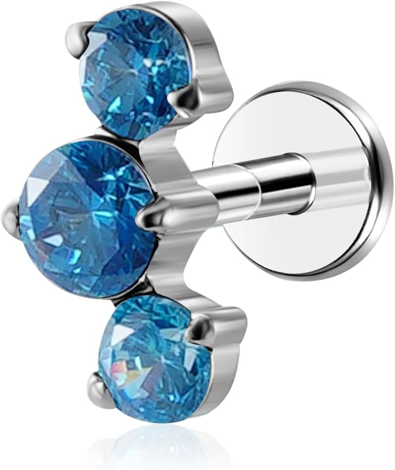 16G G23 Titanium Threadless Labret Studs Push - in Colorful CZ Labret Cluster Tragus Helix - QIAO CrystalQIAO CrystalQIAO Crystal