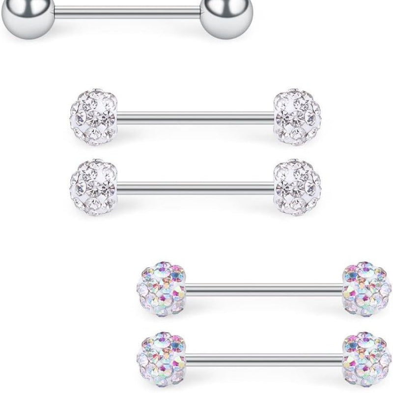 16G Nipple Rings 316L Stainless Steel CZ Nipplerings Shield Tongue Barbell Rings Bars Body Piercing Jewelry for Women - QIAO CrystalQIAO CrystalQIAO Crystal