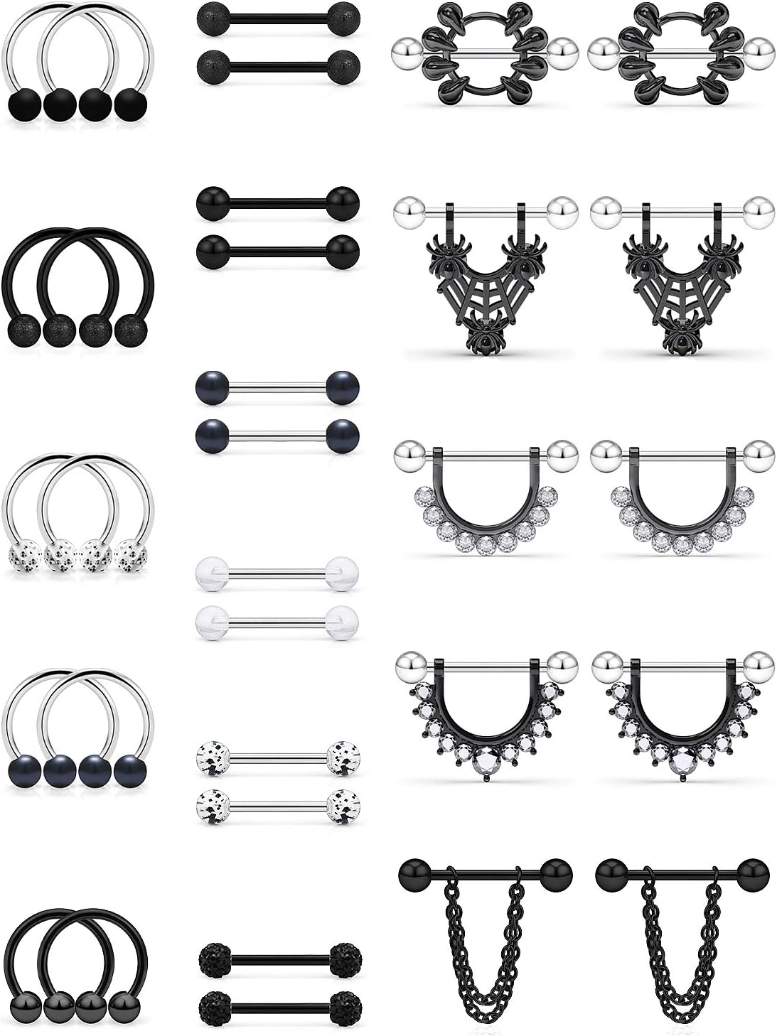16G Nipple Rings 316L Stainless Steel CZ Nipplerings Shield Tongue Barbell Rings Bars Body Piercing Jewelry for Women - QIAO CrystalQIAO CrystalQIAO Crystal