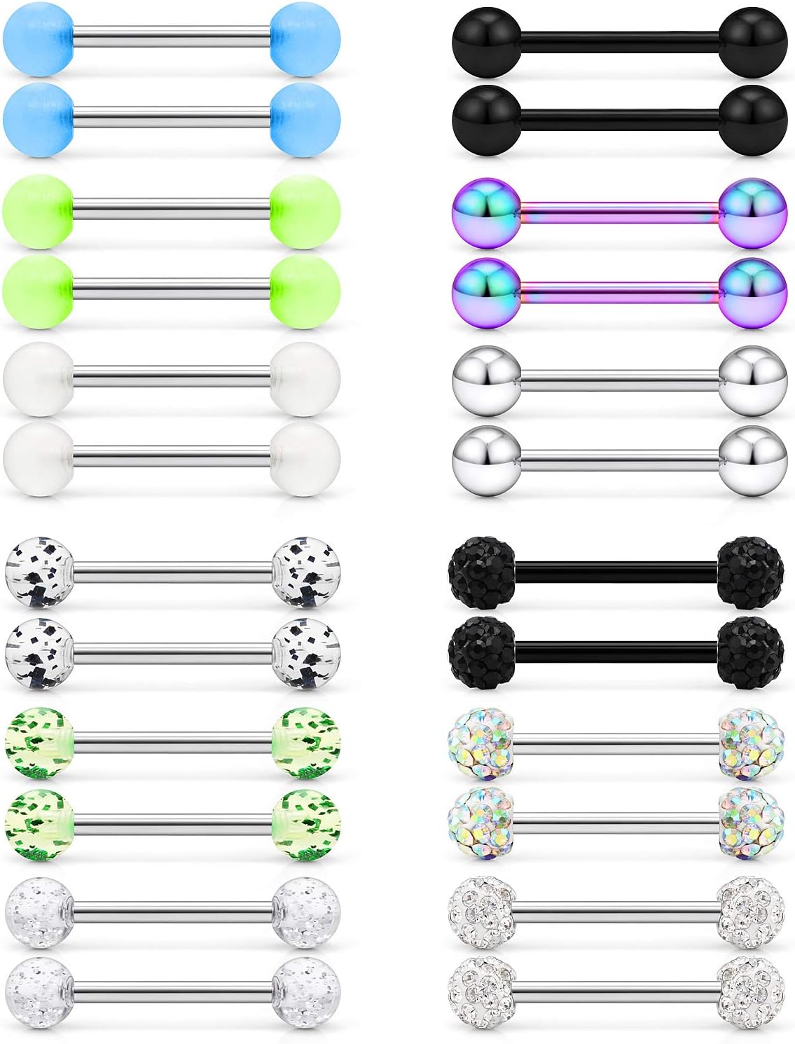 16G Nipple Rings 316L Stainless Steel CZ Nipplerings Shield Tongue Barbell Rings Bars Body Piercing Jewelry for Women - QIAO CrystalQIAO CrystalQIAO Crystal