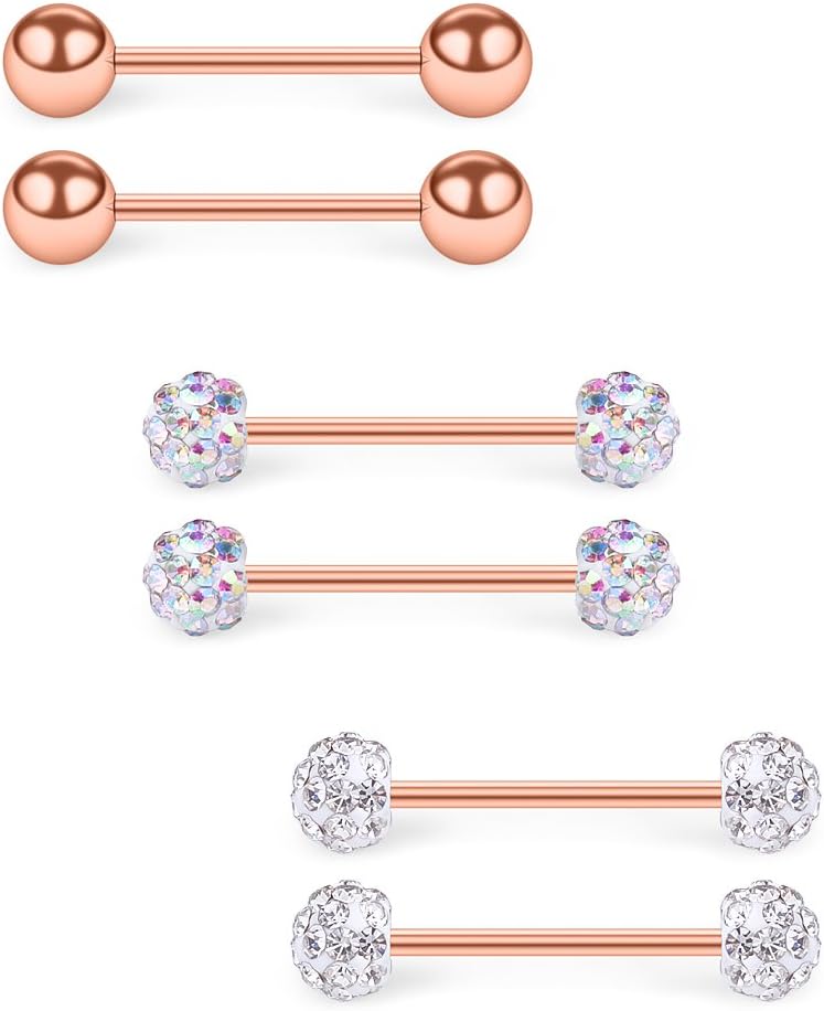 16G Nipple Rings 316L Stainless Steel CZ Nipplerings Shield Tongue Barbell Rings Bars Body Piercing Jewelry for Women - QIAO CrystalQIAO CrystalQIAO Crystal