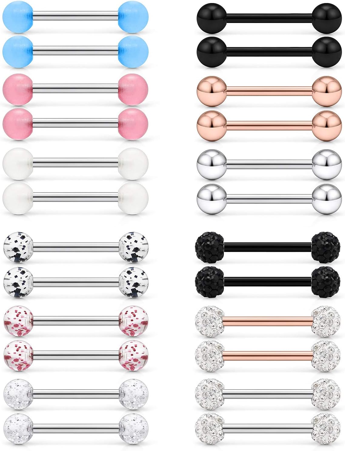 16G Nipple Rings 316L Stainless Steel CZ Nipplerings Shield Tongue Barbell Rings Bars Body Piercing Jewelry for Women - QIAO CrystalQIAO CrystalQIAO Crystal