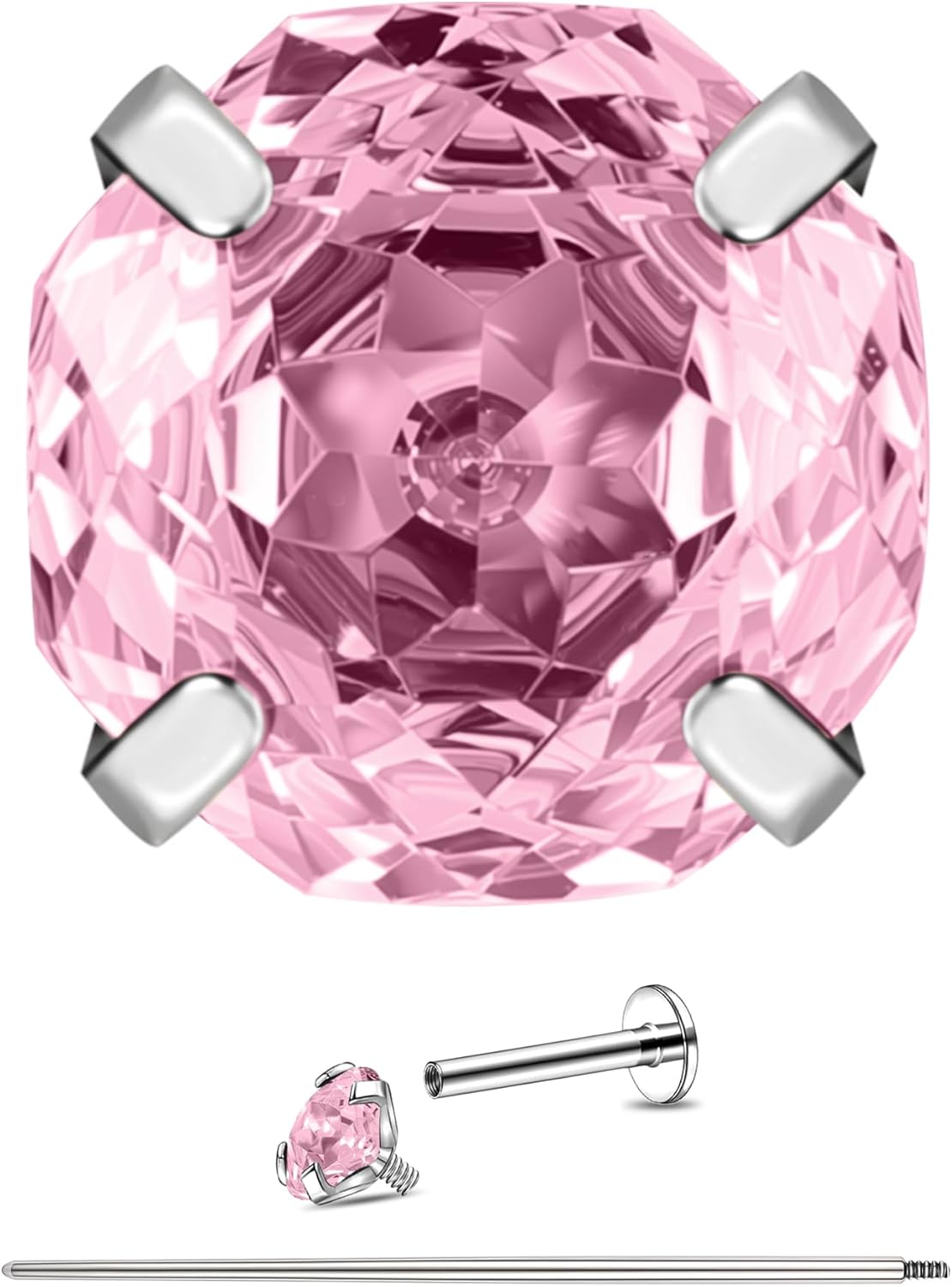 16G Rose Cut CZ Stud Earring Titanium Cartilage Earrings Flat Back Internal - QIAO CrystalQIAO CrystalQIAO Crystal