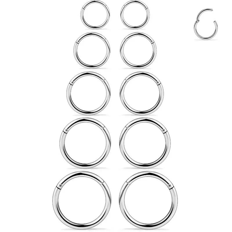 16G Stainless Steel Hinged Clicker Segment Septum Nose Lip Ring Hoop Cartilage Tragus
