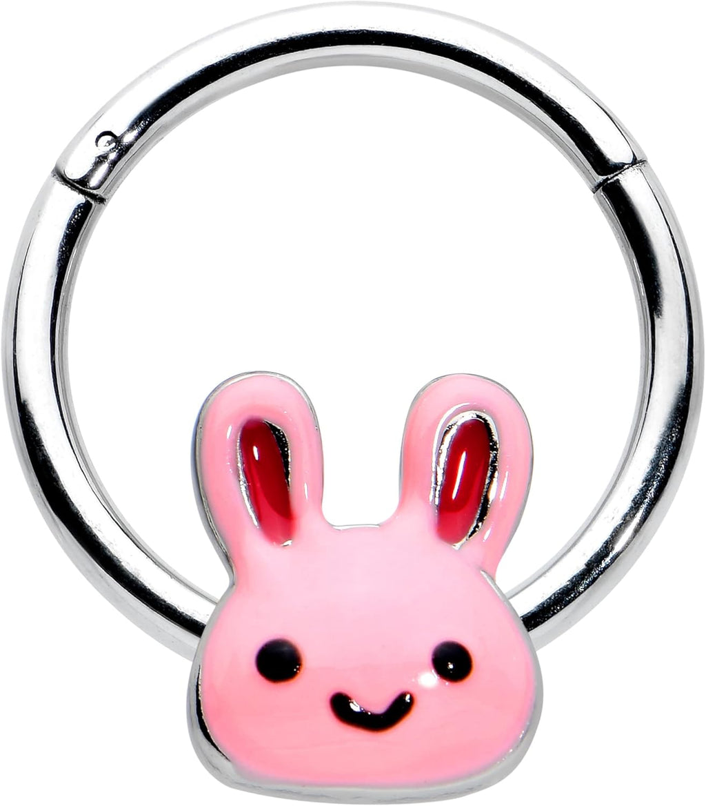 16G Steel Hinged Segment Ring Seamless Cartilage Nipple Ring Cutie Bunny Nose Hoop 3/8" - QIAO CrystalQIAO CrystalQIAO Crystal