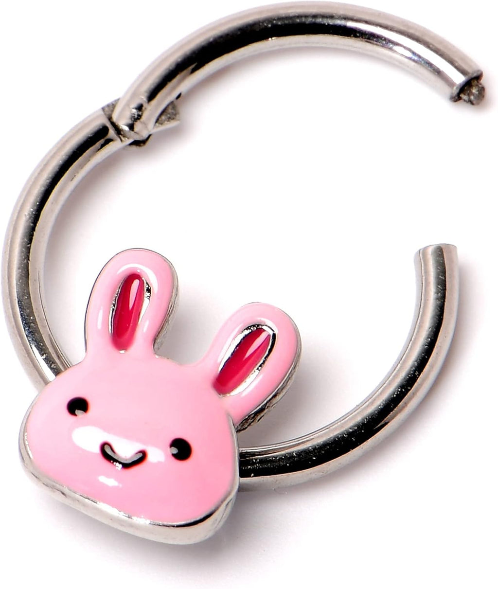 16G Steel Hinged Segment Ring Seamless Cartilage Nipple Ring Cutie Bunny Nose Hoop 3/8" - QIAO CrystalQIAO CrystalQIAO Crystal