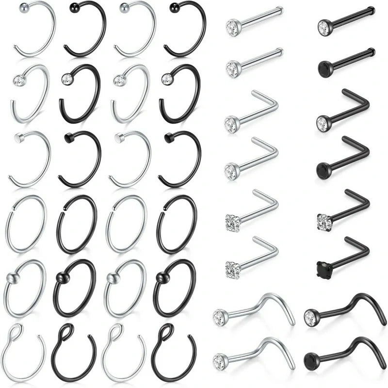 20PCS Studs Surgical Stainless Steel Hypoallergenic L Shape Hoop Rings 18 Gauge