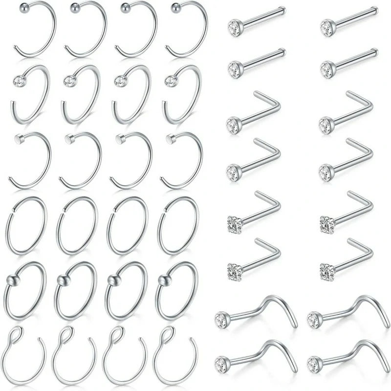 20PCS Studs Surgical Stainless Steel Hypoallergenic L Shape Hoop Rings 18 Gauge