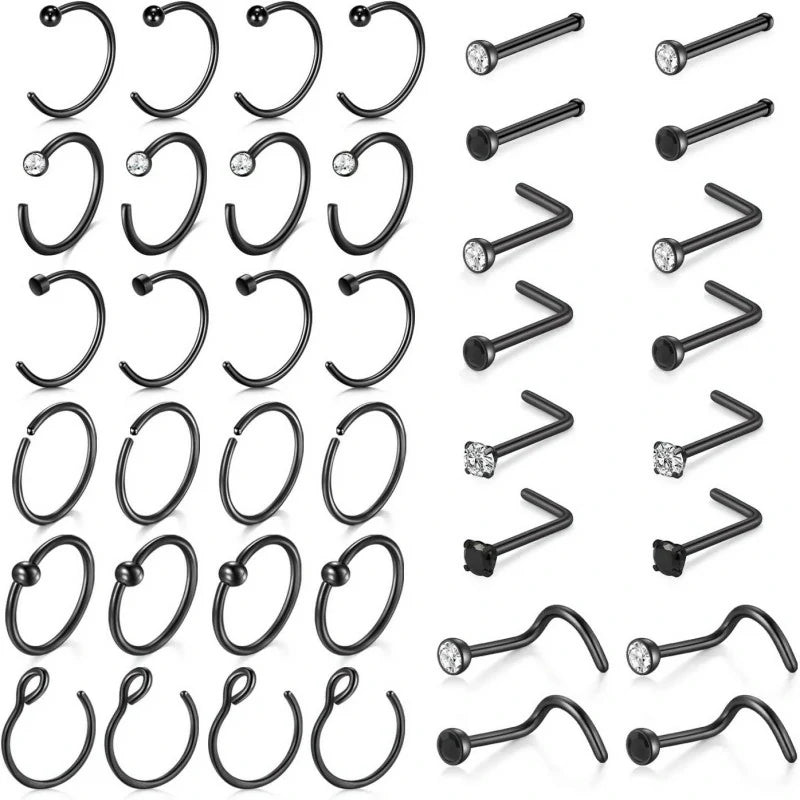 20PCS Studs Surgical Stainless Steel Hypoallergenic L Shape Hoop Rings 18 Gauge
