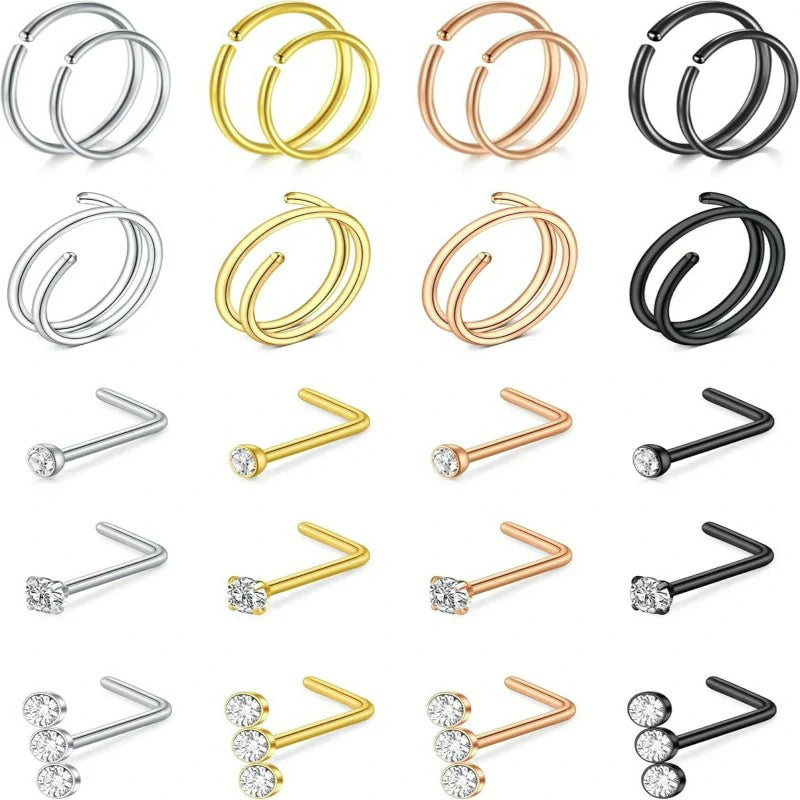 20PCS Studs Surgical Stainless Steel Hypoallergenic L Shape Hoop Rings 18 Gauge