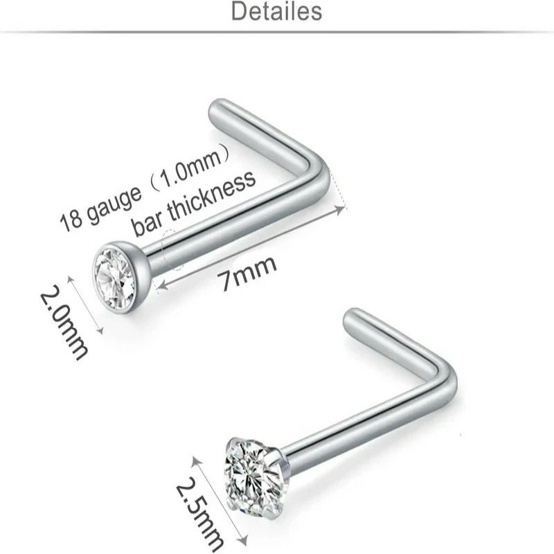 20PCS Studs Surgical Stainless Steel Hypoallergenic L Shape Hoop Rings 18 Gauge