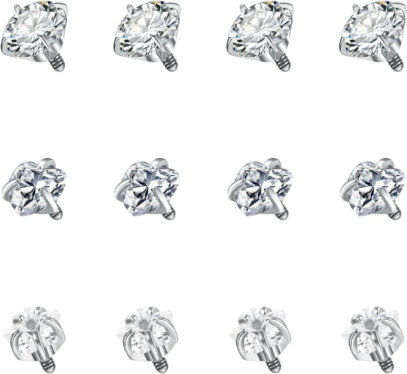 18G 20G Pink and Silver Zirconia Horseshoe Studs Surgical Steel Nose Ring