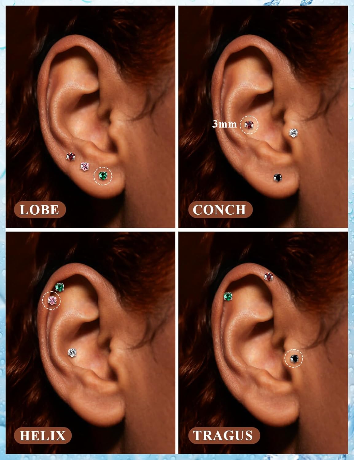 18G 16G Astm F136 Titanium Internal Thread Flat Back Earrings Nose Studs Tragus Helix - QIAO CrystalQIAO CrystalQIAO Crystal