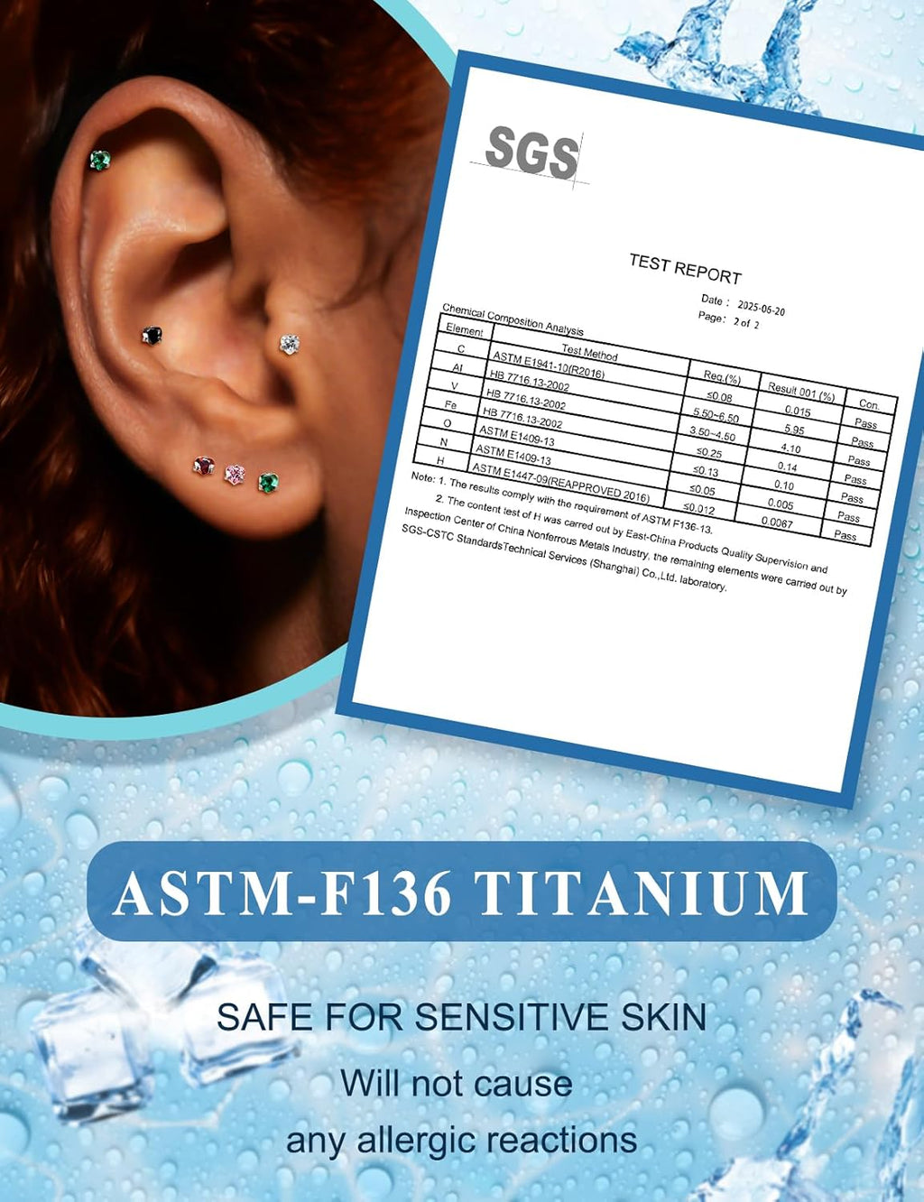 18G 16G Astm F136 Titanium Internal Thread Flat Back Earrings Nose Studs Tragus Helix - QIAO CrystalQIAO CrystalQIAO Crystal