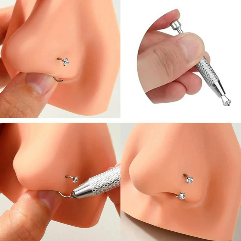 18G 20G Pink and Silver Zirconia Horseshoe Studs Surgical Steel Nose Ring