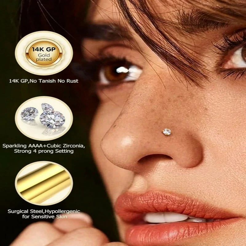 20Pcs 18g 20g Nose Rings Hoops Nose Studs for Women Men 14k Gold Plated