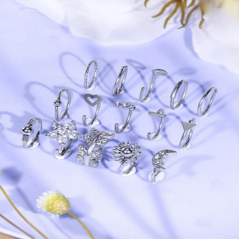 42pcs 20G Nose Rings Studs Hypoallergenic 316L Surgical Steel L Shaped Screw Nose Rings