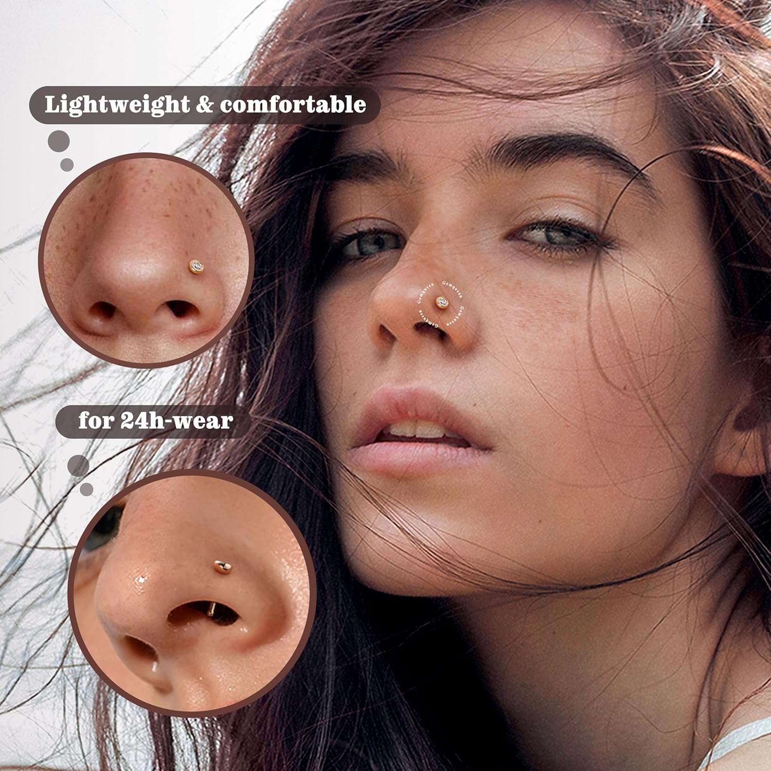 18G 20G Straight Nose Rings Simulated Diamond CZ Nose Studs Hypoallergenic Nose Piercings - QIAO CrystalQIAO CrystalQIAO Crystal