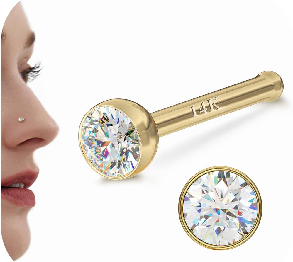 18G 20G Straight Nose Rings Simulated Diamond CZ Nose Studs Hypoallergenic Nose Piercings - QIAO CrystalQIAO CrystalQIAO Crystal