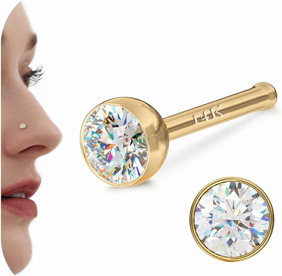 18G 20G Straight Nose Rings Simulated Diamond CZ Nose Studs Hypoallergenic Nose Piercings - QIAO CrystalQIAO CrystalQIAO Crystal
