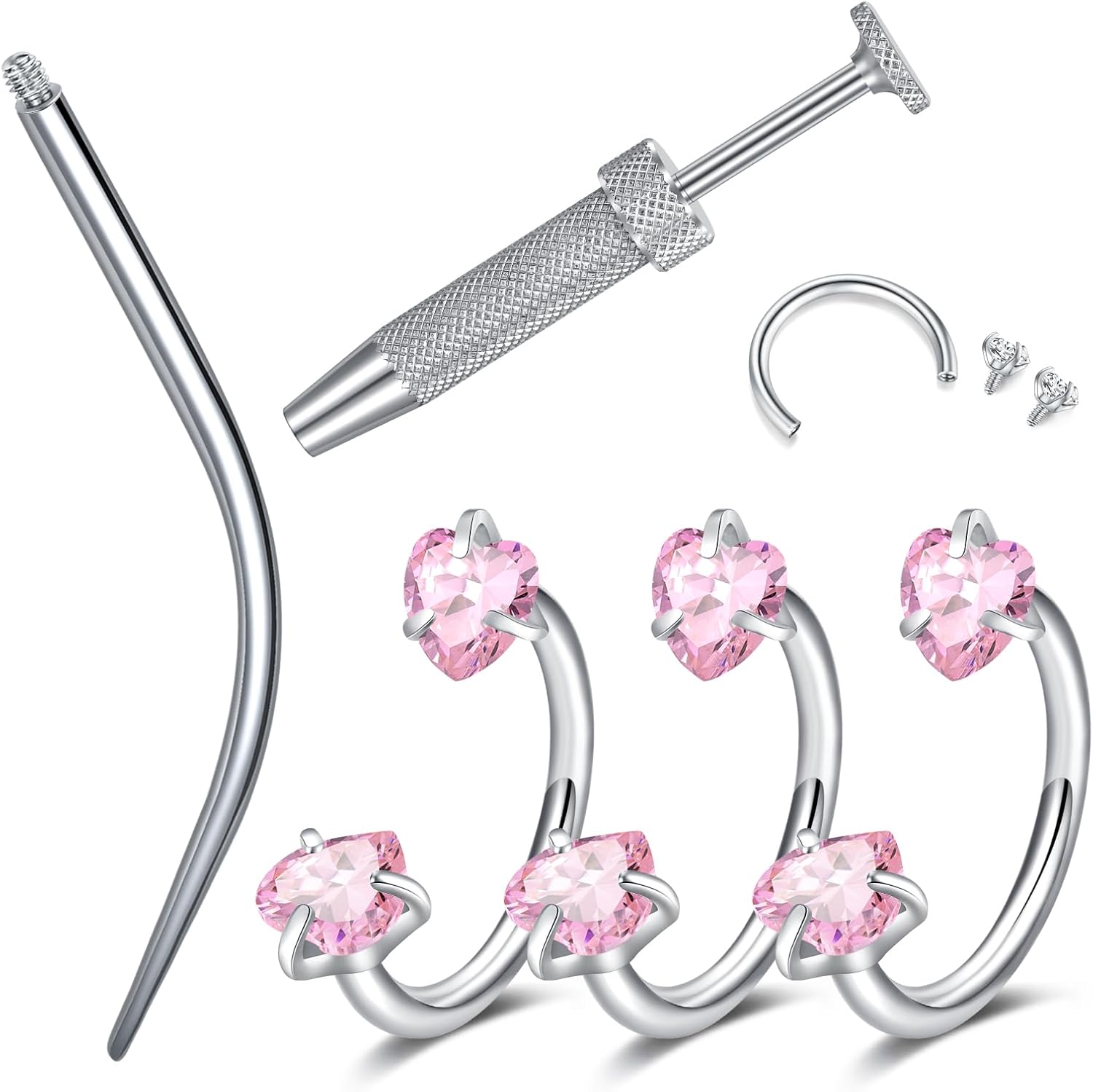 18G Horseshoe Nose Rings Surgical Steel Nose Ring White Cubic Zirconia Nose Piercing,Internally Threaded Nose Rings For Women Ball Grabberand and Taper - QIAO CrystalQIAO CrystalQIAO Crystal