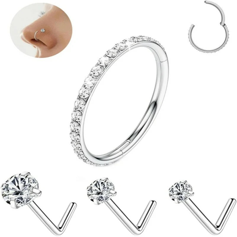 s18G/16G Nose Rings Hoop and 20g Nose Stud Sets Gold Silver L Shape/Corkscrew Nose Studs