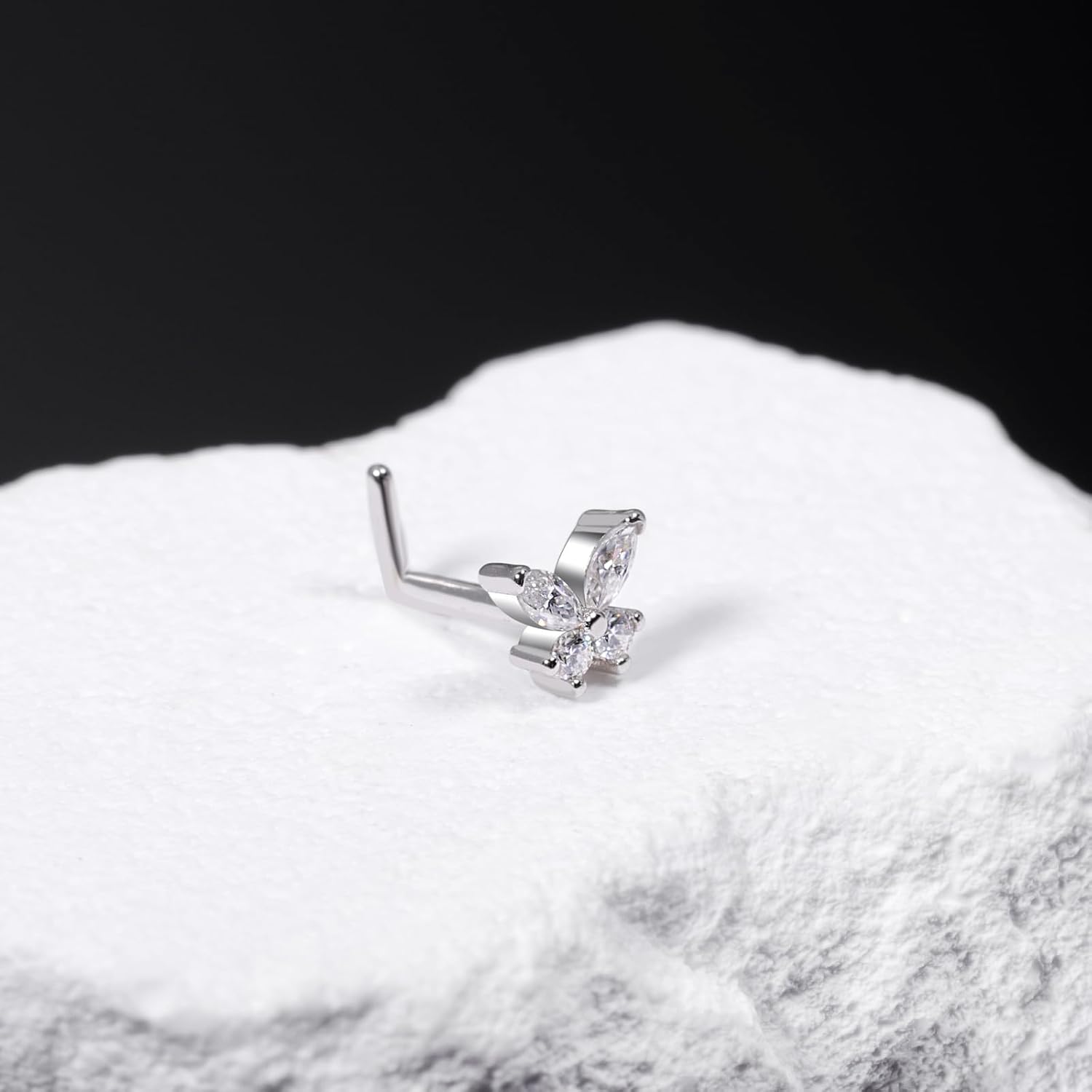 18G/20G Moissanite Butterfly 925 Sterling Silver Butterfly L Shape 0.13ct Moissanite Nose Ring - QIAO CrystalQIAO CrystalQIAO Crystal