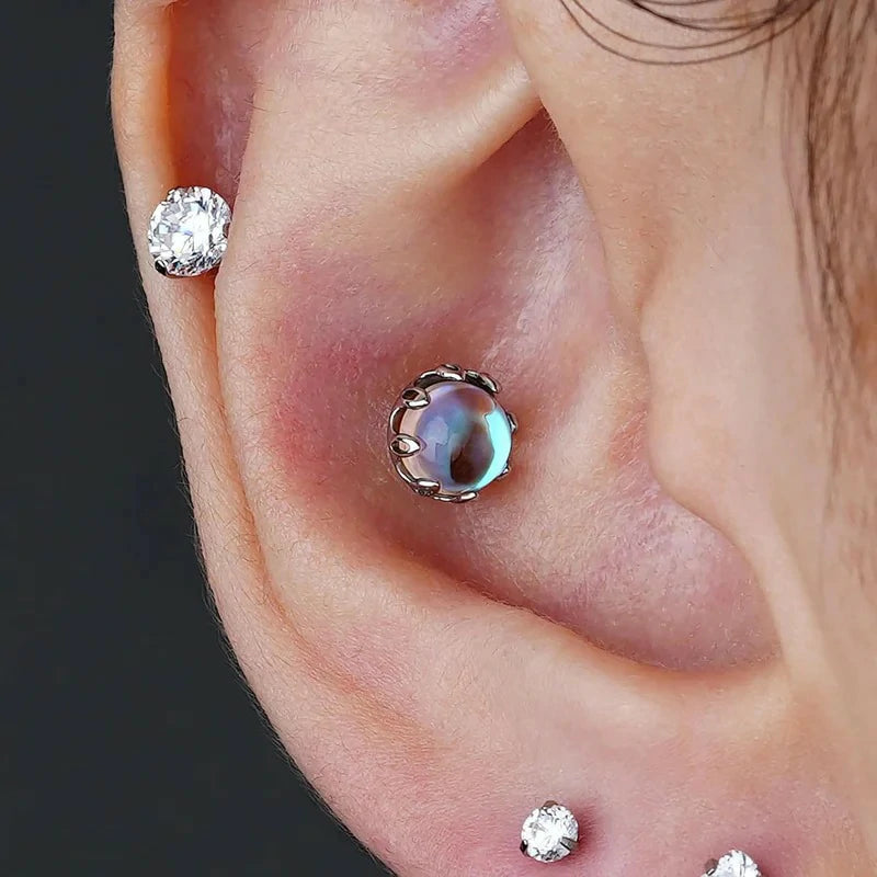 1PC 16G ASTM F136 Titanium Moonstone Cartilage Earring with 6mm 8mm Post