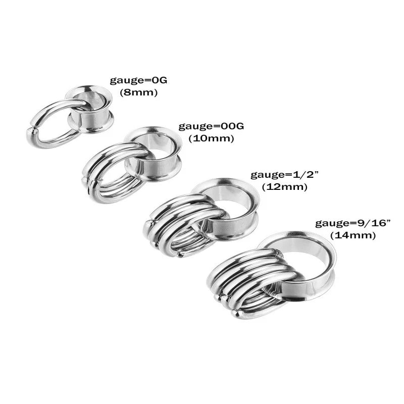1 Pair Ear Guages with Rings Ear Tunnels Hypoallergenic Ear Expander Stretchers