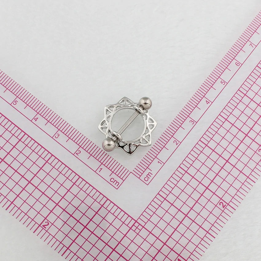 1 Pair of Surgical Steel Tribal Sun Nipple Ring Shields