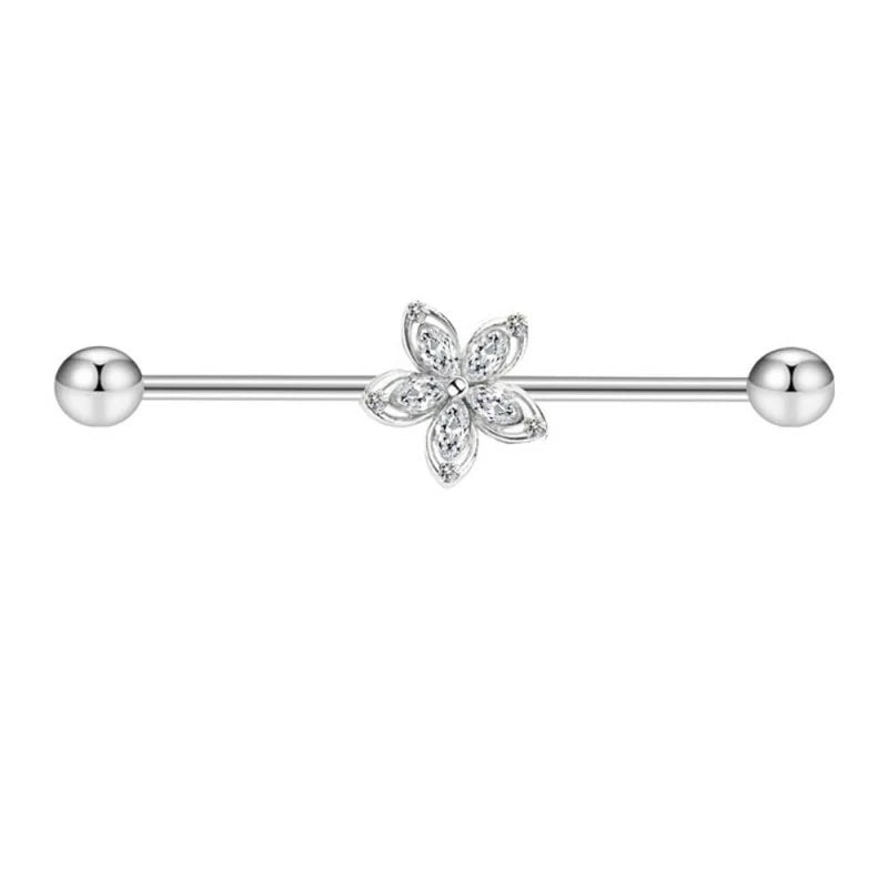 316L Stainless Steel CZ Crystal Triple Heart Industrial Barbell
