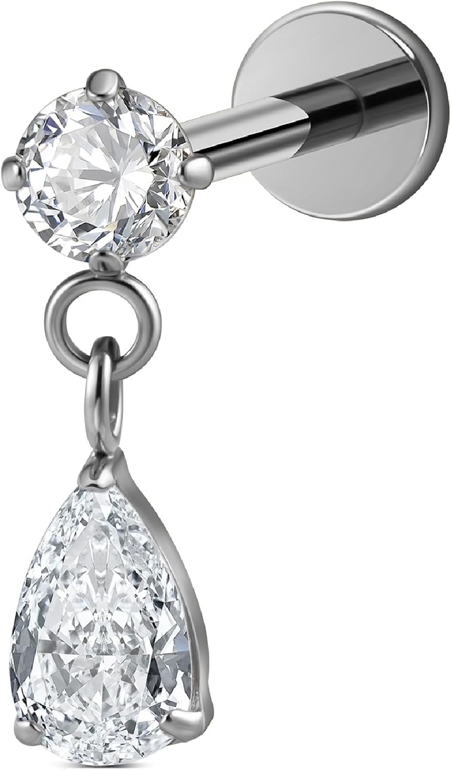 1PC 16G 6mm 8mm ASTM F136 Titanium Cartilage Earring Flat Back Stud - QIAO CrystalQIAO CrystalQIAO Crystal