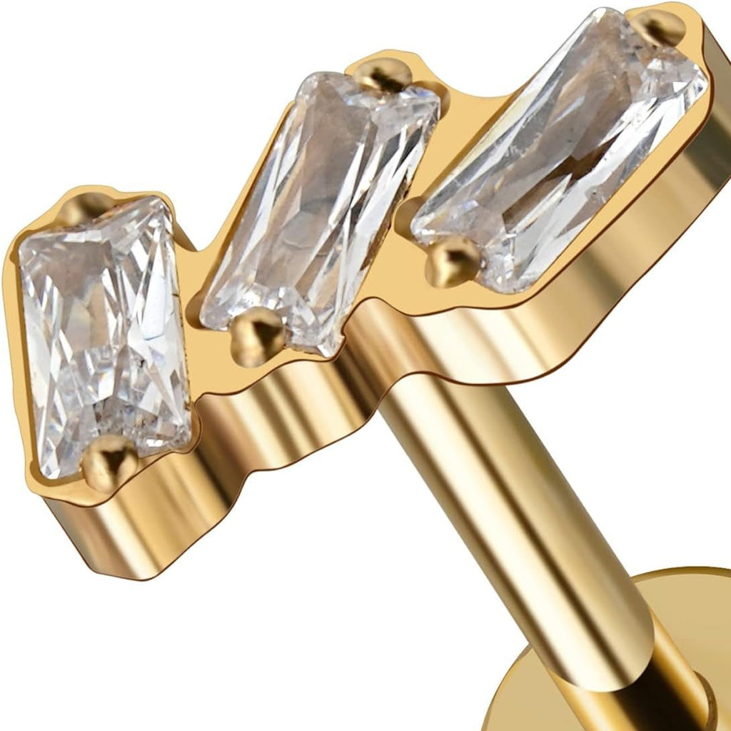 1PC 16G Gold Cartilage Earring ASTM F136 Titanium Piercing Jewelry for Tragus Helix - QIAO CrystalQIAO CrystalQIAO Crystal