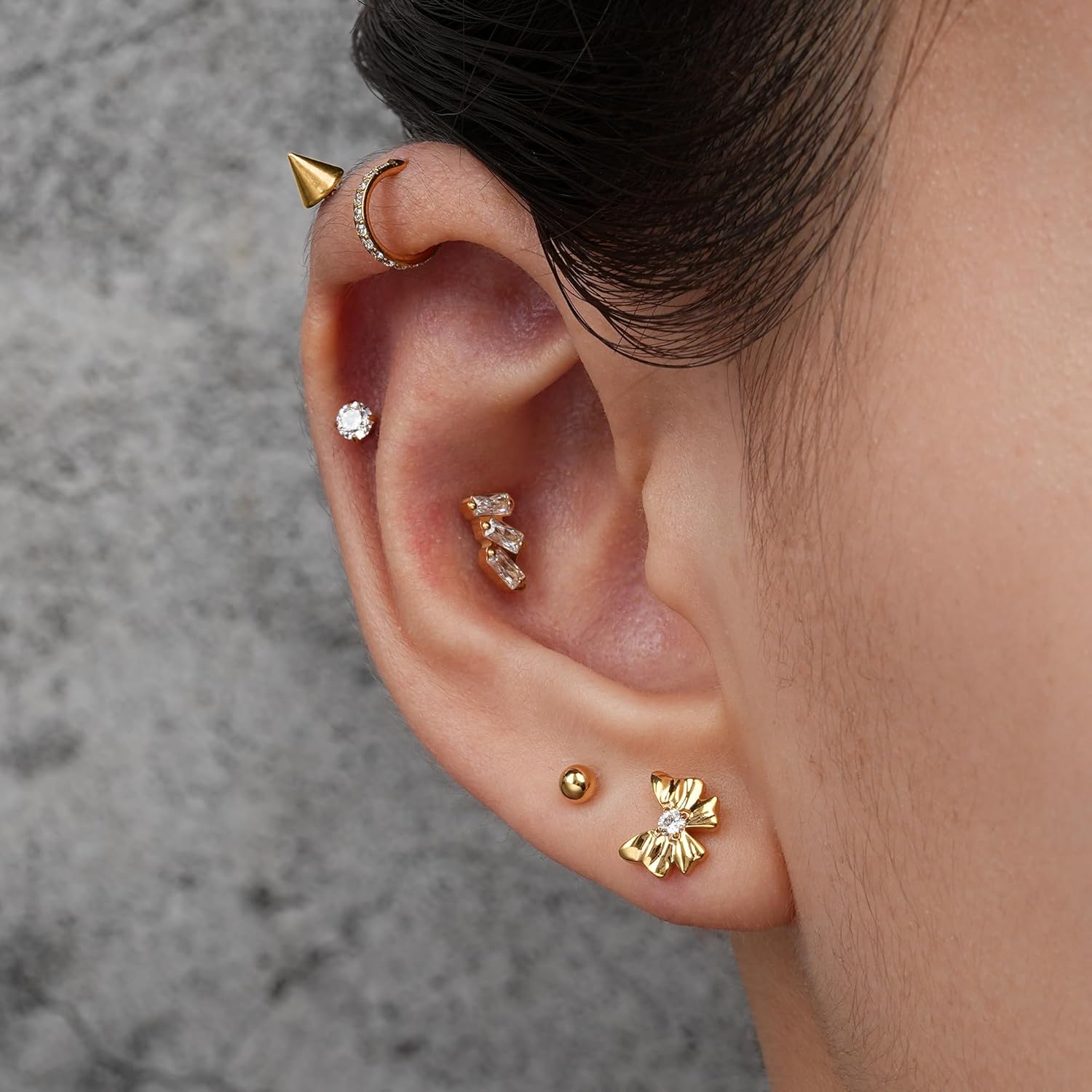 1PC 16G Gold Cartilage Earring ASTM F136 Titanium Piercing Jewelry for Tragus Helix - QIAO CrystalQIAO CrystalQIAO Crystal