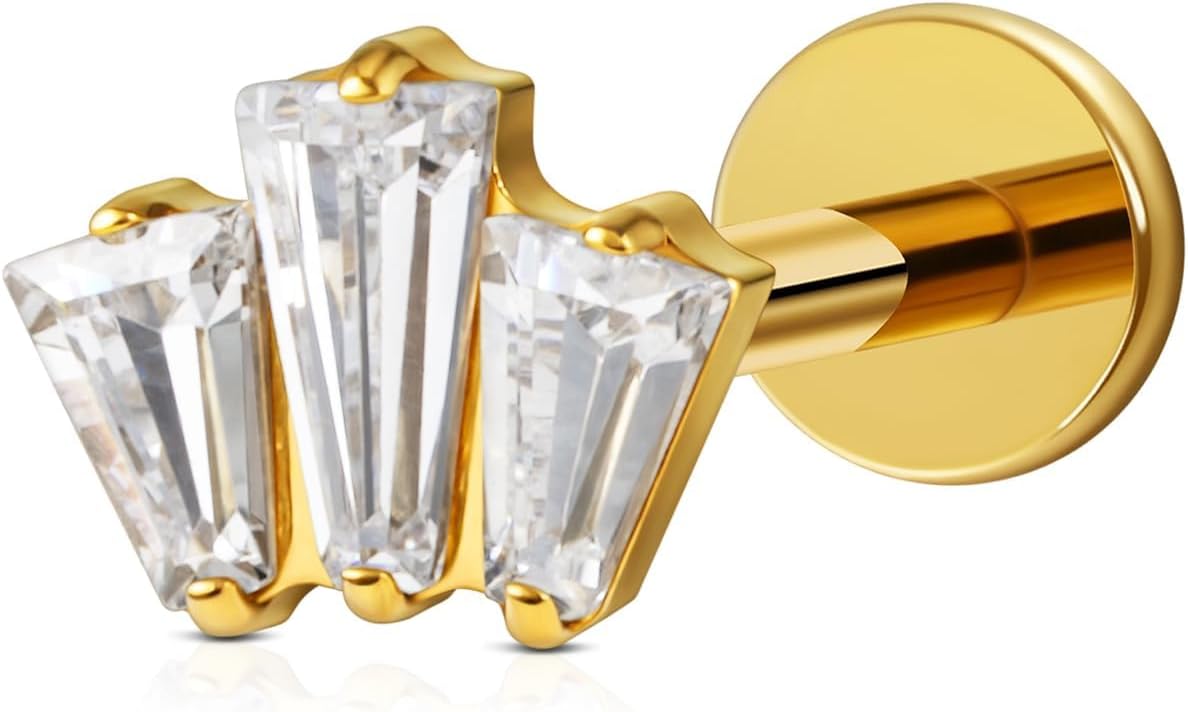 1PC 16G Gold Cartilage Earring ASTM F136 Titanium Piercing Jewelry for Tragus Helix - QIAO CrystalQIAO CrystalQIAO Crystal