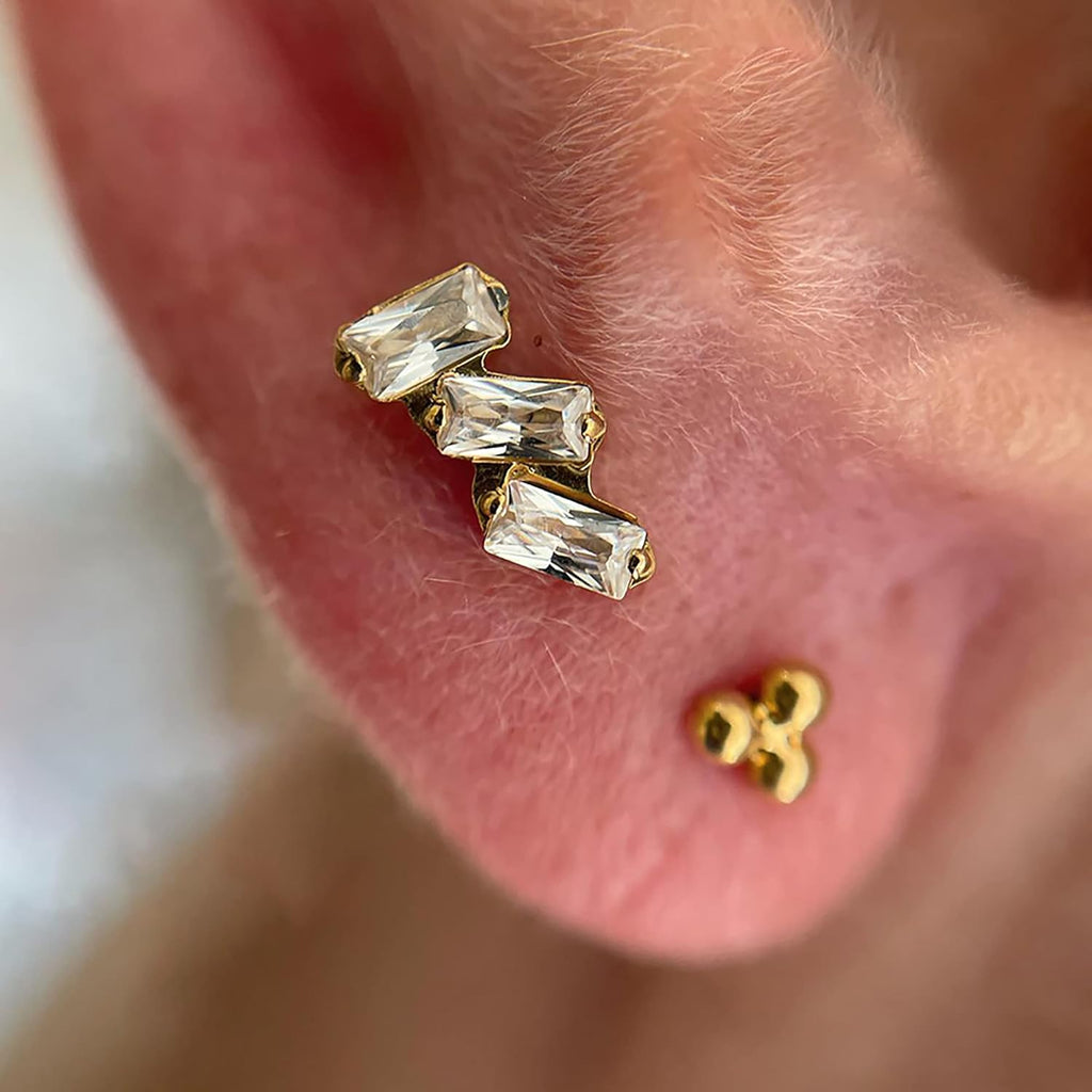 1PC 16G Gold Cartilage Earring ASTM F136 Titanium Piercing Jewelry for Tragus Helix - QIAO CrystalQIAO CrystalQIAO Crystal