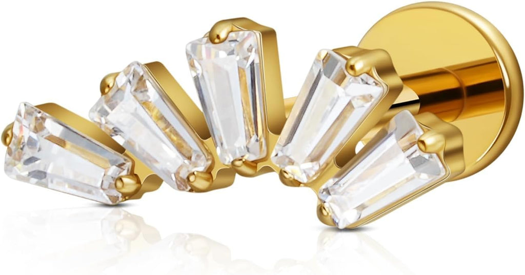 1PC 16G Gold Cartilage Earring ASTM F136 Titanium Piercing Jewelry for Tragus Helix - QIAO CrystalQIAO CrystalQIAO Crystal