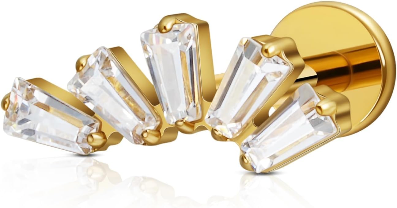 1PC 16G Gold Cartilage Earring ASTM F136 Titanium Piercing Jewelry for Tragus Helix - QIAO CrystalQIAO CrystalQIAO Crystal