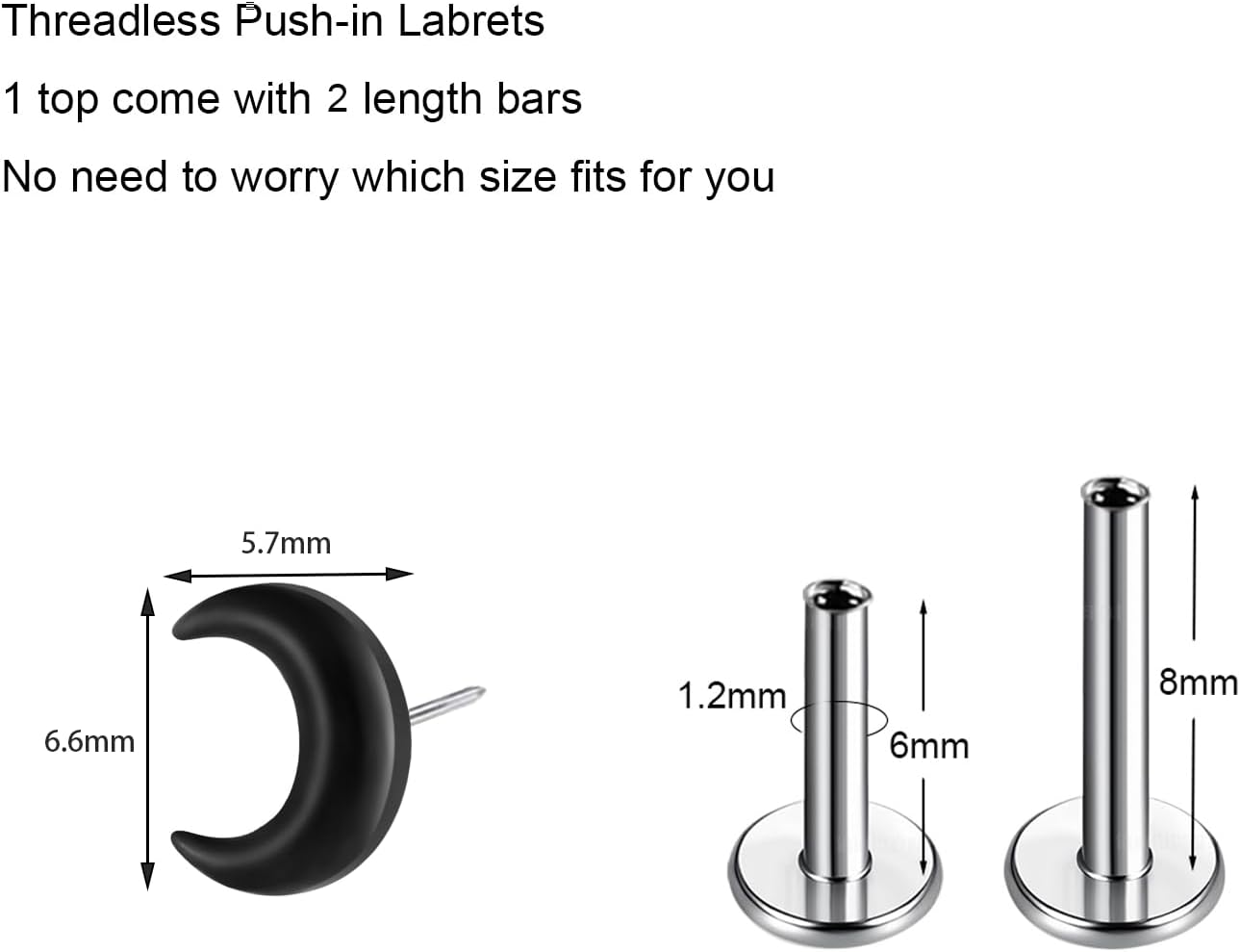 1Pcs G23 Titanium Flat Back Earrings Studs 16g F136 Implant Grade Titanium Labrets Press Fit Threadless Push In Dainty Cartilage Helix Conch Lobe Lip - QIAO CrystalQIAO CrystalQIAO Crystal