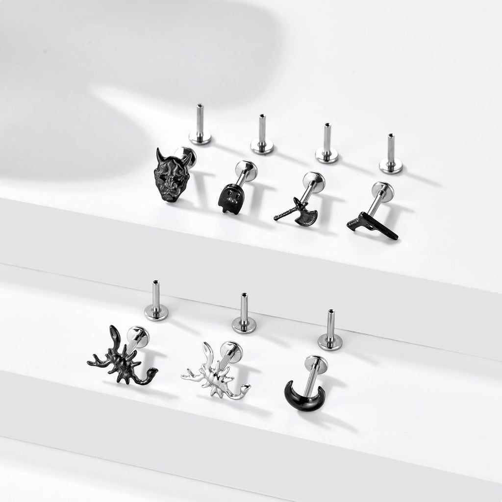 1Pcs G23 Titanium Flat Back Earrings Studs 16g F136 Implant Grade Titanium Labrets Press Fit Threadless Push In Dainty Cartilage Helix Conch Lobe Lip - QIAO CrystalQIAO CrystalQIAO Crystal