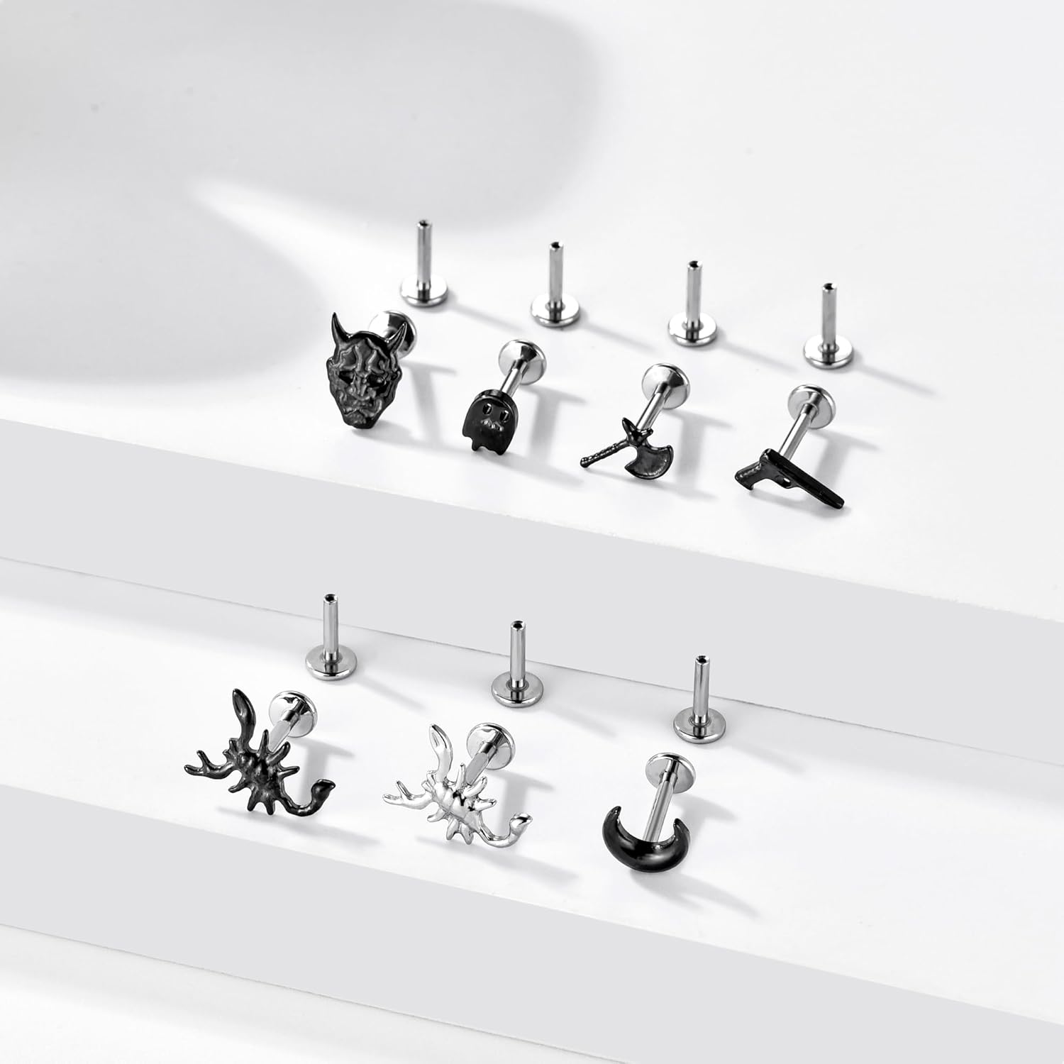 1Pcs G23 Titanium Flat Back Earrings Studs 16g F136 Implant Grade Titanium Labrets Press Fit Threadless Push In Dainty Cartilage Helix Conch Lobe Lip - QIAO CrystalQIAO CrystalQIAO Crystal