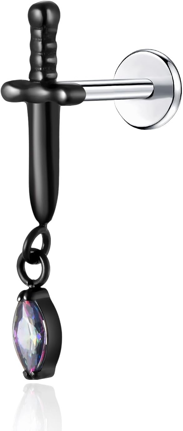 1Pcs G23 Titanium Flat Back Earrings Studs 16g F136 Implant Grade Titanium Labrets Press Fit Threadless Push In Dainty Cartilage Helix Conch Lobe Lip - QIAO CrystalQIAO CrystalQIAO Crystal