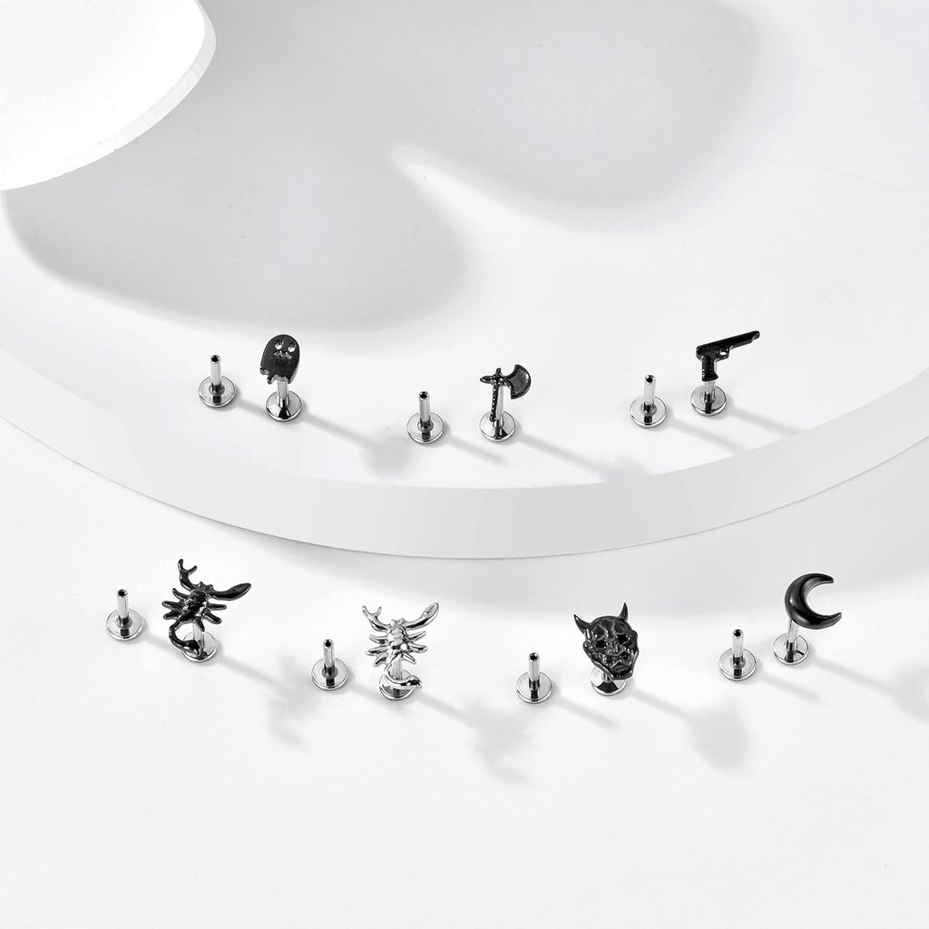 1Pcs G23 Titanium Flat Back Earrings Studs 16g F136 Implant Grade Titanium Labrets Press Fit Threadless Push In Dainty Cartilage Helix Conch Lobe Lip - QIAO CrystalQIAO CrystalQIAO Crystal