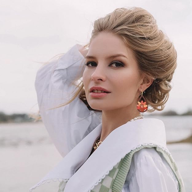 2 pairs Christmas Thanksgiving Earrings for Women Christmas Wooden Painted Teardrop Dangle Earring Holiday Christmas Jewelry - 我的商店我的商店我的商店